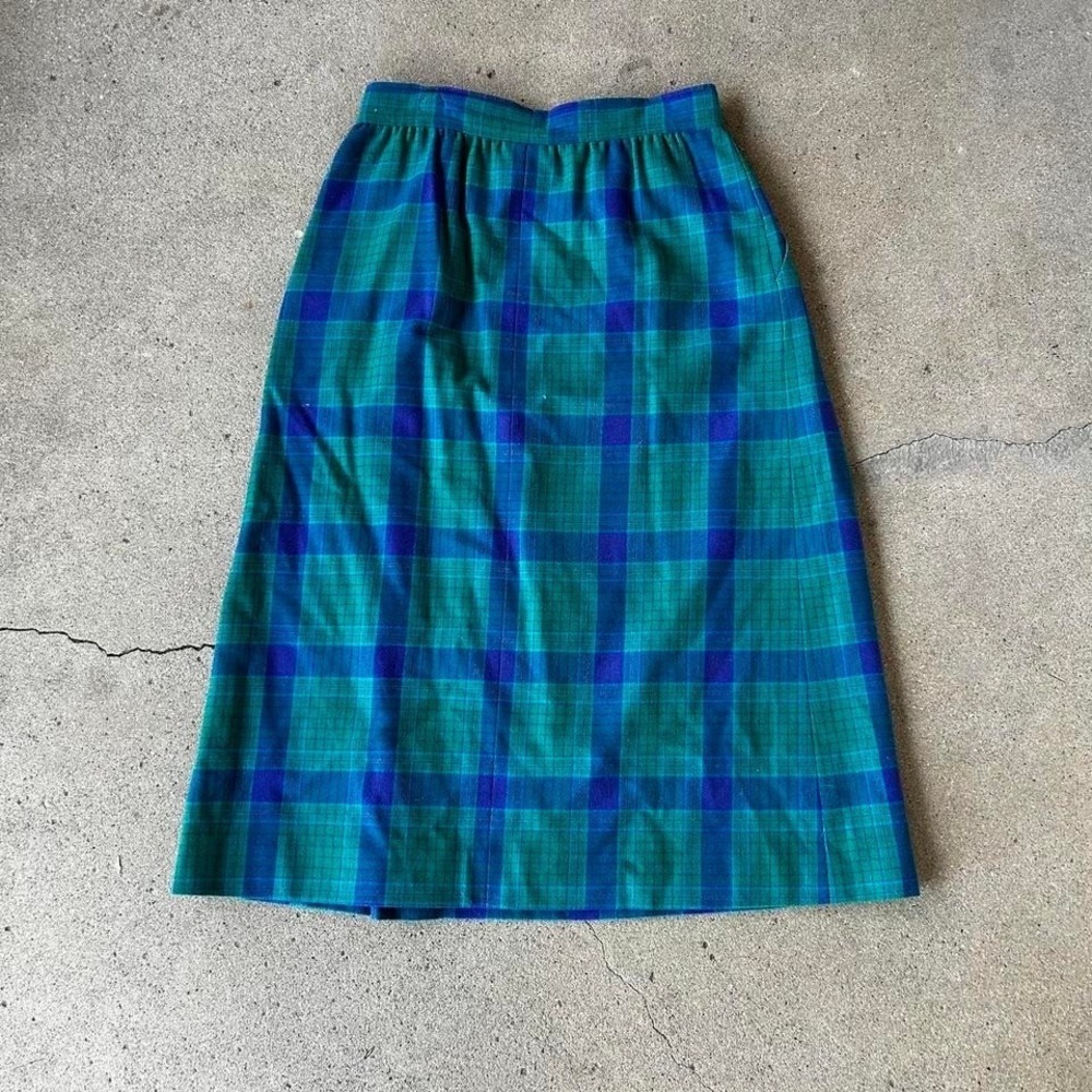 Vintage women's Pendleton 100% virgin wool plaid long multicolor skirt - Picture 2 of 6